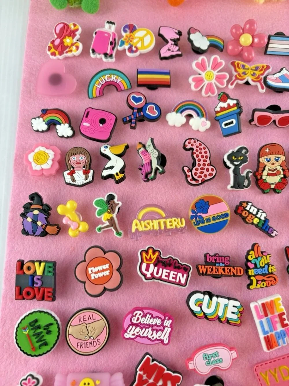 Lot 87pc Mixed PVC Croc Shoe Charms Jibbitz Girl Power Pride Mixed Designs